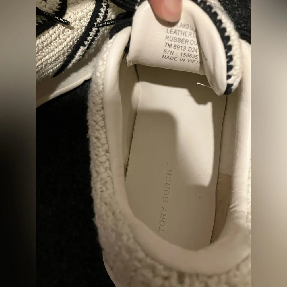 PRICE IS FIRM* Tory Burch Woven Black and Cream Sneakers - Picture 4 of 5